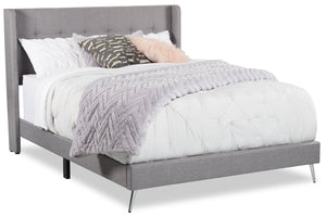 Beau Upholstered Wingback Bed in Grey Fabric, Tufted - King Size