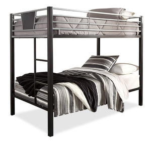 Jett Bunk Bed with Ladder & Guard Rail for Kids, Metal, Black & Grey - Twin/Twin