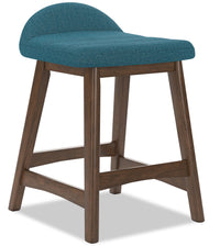 Jovi Counter-Height Stool with Linen-Look Fabric, Wood - Blue 