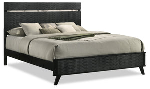 Atlas Panel Bed with Headboard & Frame, Mid-Century Modern, Black - King Size