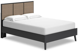 Kylo Platform Bed with Headboard & Frame, Mid-Century Modern, Two-tone Black & Beige - Full Size