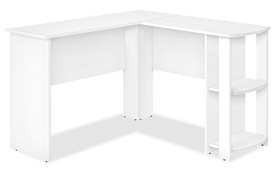 Eason 47" L-Shaped Office Desk with Shelf - White|Bureau en forme de L Eason de 47 po avec tablette - blanc
