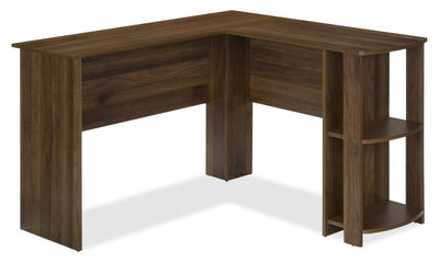 Eason 47" L-Shaped Office Desk with Shelf - Walnut|Bureau en forme de L Eason de 47 po avec tablette - noyer
