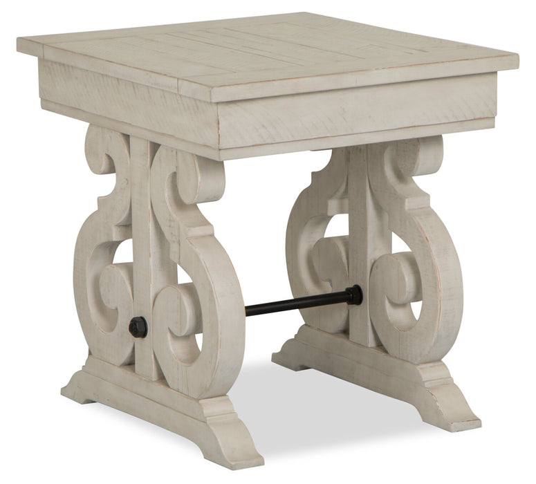 Bronwyn 22\" Traditional End Table with Storage - Alabaster Pine with Scroll Design Wood Base