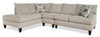 Made in Canada Nofia 3-Piece Left-Facing Chenille Fabric Sectional with Accent Pillows and Wood Legs - Linen Beige