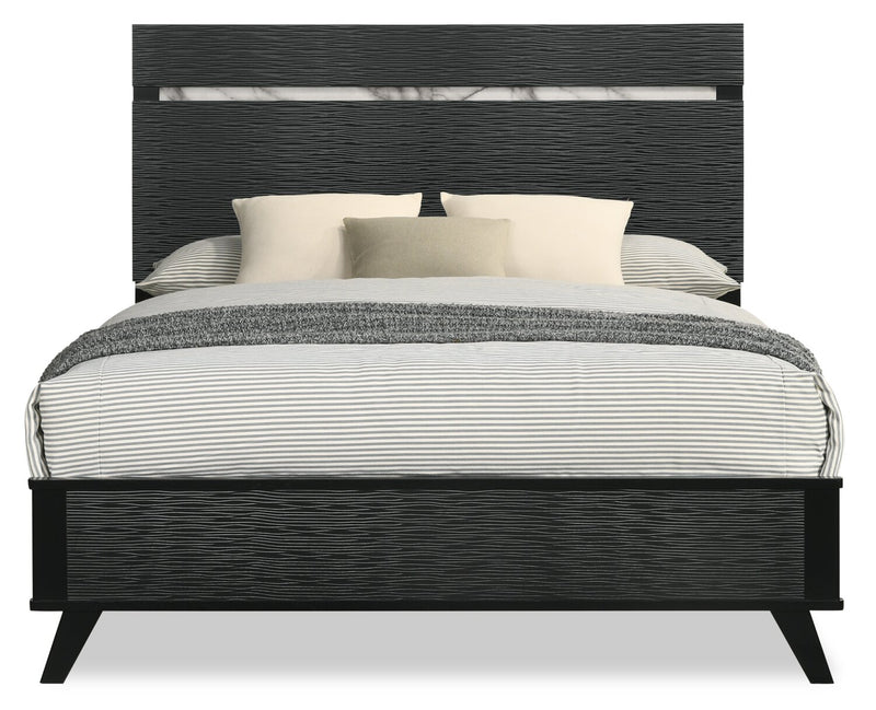 Atlas 5pc Bedroom Set with Bed, Dresser & Mirror, Mid-Century Modern, Black - Queen Size