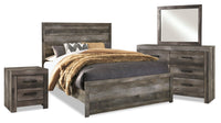 Sawyer 6pc Bedroom Set with Bed, Dresser, Mirror & Nightstand, Rustic, Grey - Queen Size 