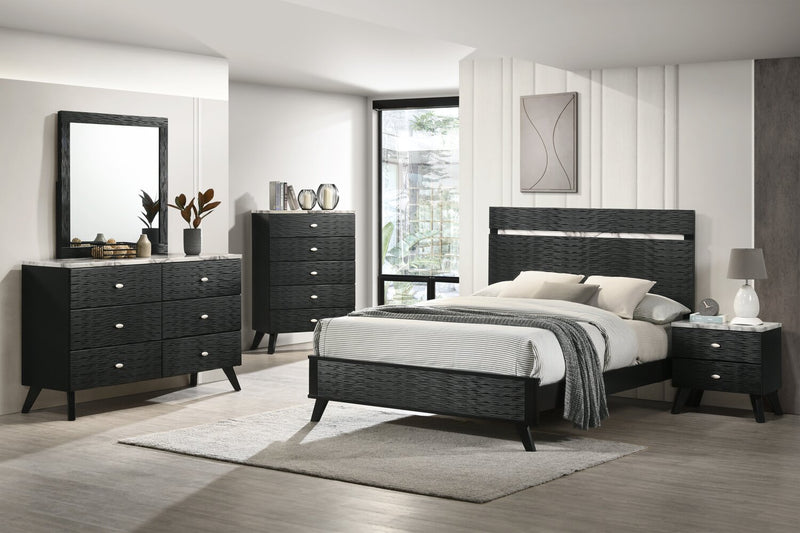 Atlas 5pc Bedroom Set with Bed, Dresser & Mirror, Mid-Century Modern, Black - Queen Size