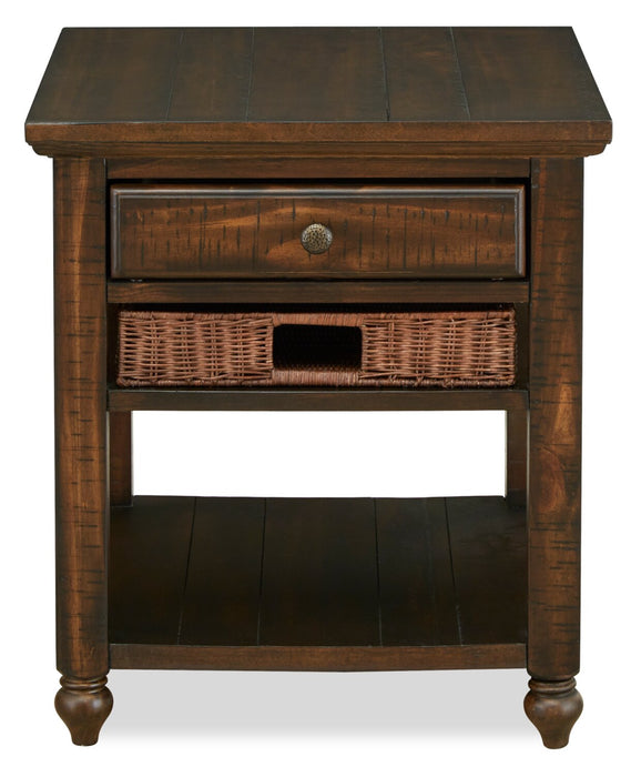 Cottage Lane 22\" Rustic End Table with Storage and Shelf - Dark Brown Wood