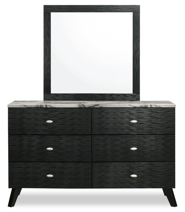 Atlas 5pc Bedroom Set with Bed, Dresser & Mirror, Mid-Century Modern, Black - Queen Size