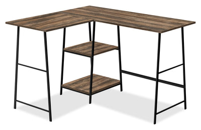 Evlin 42" L-Shaped Office Desk with Shelves - Brown|Bureau en forme de L Evlin de 42 po à tablettes - brun