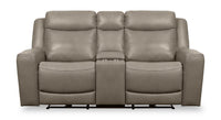 Prescott Genuine Leather Power Reclining Loveseat - Grey 