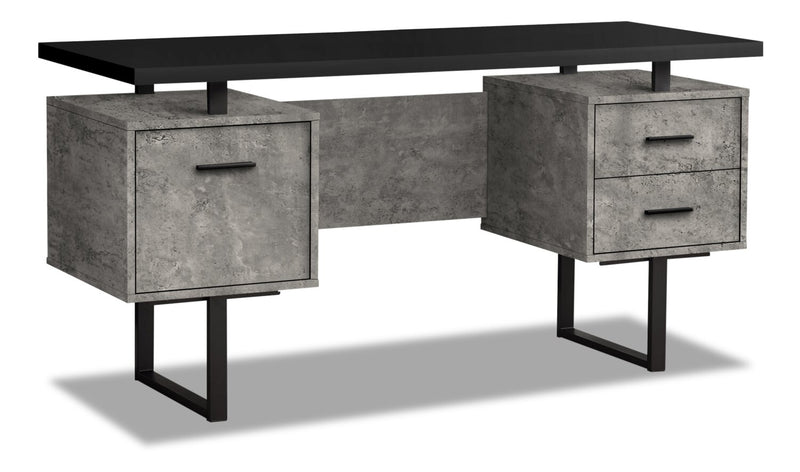 Teagan 60\" Reversible Office Desk with 3-Drawers - Grey Concrete-Look
