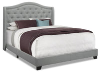 Penelope Upholstered Wingback Bed in Grey Fabric with Nailhead Design, Button Tufted - Queen Size 