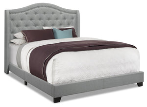 Penelope Upholstered Wingback Bed in Grey Fabric with Nailhead Design, Button Tufted - Queen Size