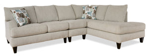 Made in Canada Nofia 3-Piece Right-Facing Chenille Fabric Sectional with  Accent Pillows and Wood Legs - Linen Beige