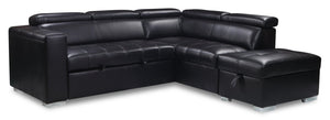 Drake 3-Piece Right-Facing Leather-Look Fabric Sleeper Sectional with Storage Ottoman - Black