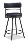 Mila Counter Stool with Swivel Seat, Vegan Leather Fabric, Metal - Black