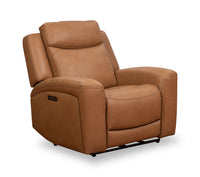 Prescott Genuine Leather Power Reclining Chair - Butternut 