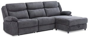 Alina 3-Piece Right-Facing Fabric Reclining Sectional with Storage and Drop-Down Console - Grey