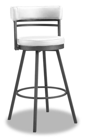 Mila Barstool with Swivel Seat, Vegan Leather Fabric, Metal - White