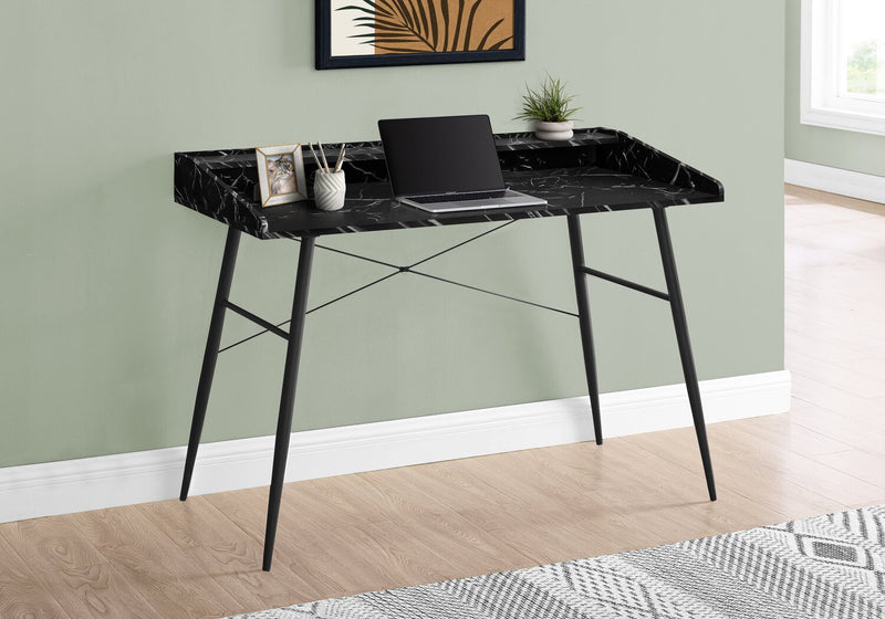 Jeremy 47.25\" Office Desk with Small Hutch - Black Marble-Look