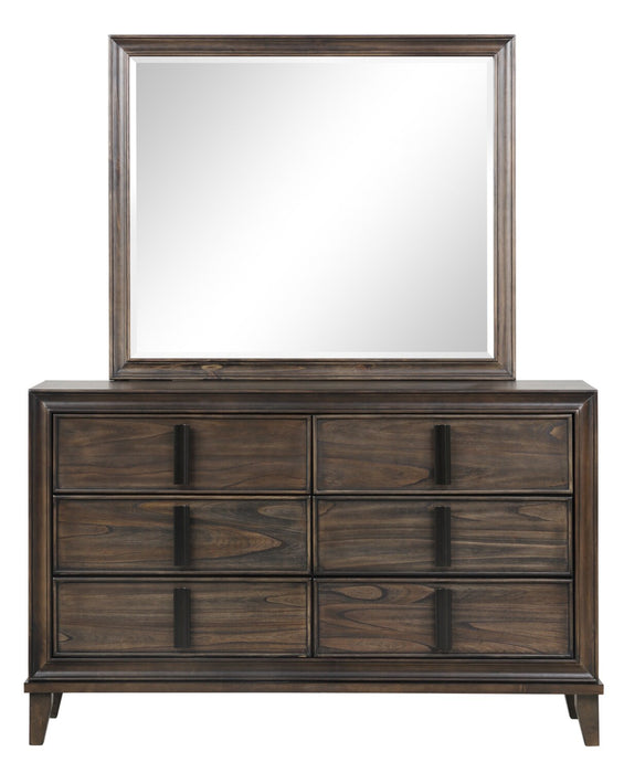 Kane 5pc Bedroom Set with Storage Bed, Dresser & Mirror, Vegan Leather, Brown - King Size