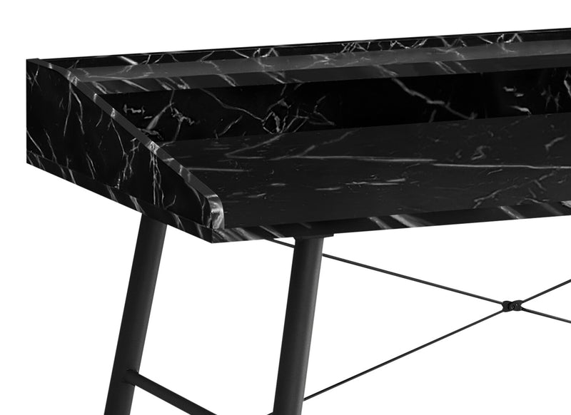 Jeremy 47.25\" Office Desk with Small Hutch - Black Marble-Look