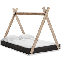 Wolf Platform Tent Bed for Kids, Two-tone Brown & Natural - Full Size 