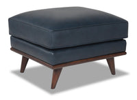 Vivia Top-Grain Genuine Leather Ottoman - Navy 