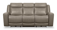 Prescott Genuine Leather Power Reclining Sofa - Grey 
