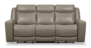 Prescott Genuine Leather Power Reclining Sofa - Grey