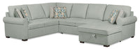 Haven 3-Piece Chenille Right-Facing Sleeper Sectional - Seafoam 