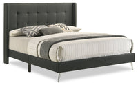 Beau Upholstered Wingback Bed in Charcoal Fabric, Tufted - Queen Size 