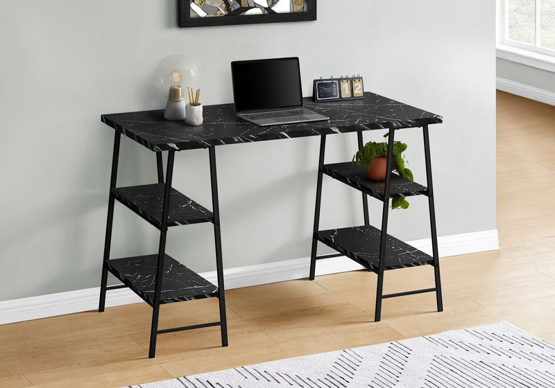 Jonnie 47.25\" Office Desk with Sawhorse-style Legs - Black Marble-Look