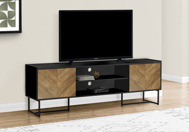 Archer 71\" Modern TV Stand with Storage and Cable Management for TVs up to 80\"- Black and Brown Two Tone
