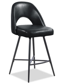 Elijah Counter-Height Stool with Swivel Seat, Vegan Leather Fabric, Metal - Black 