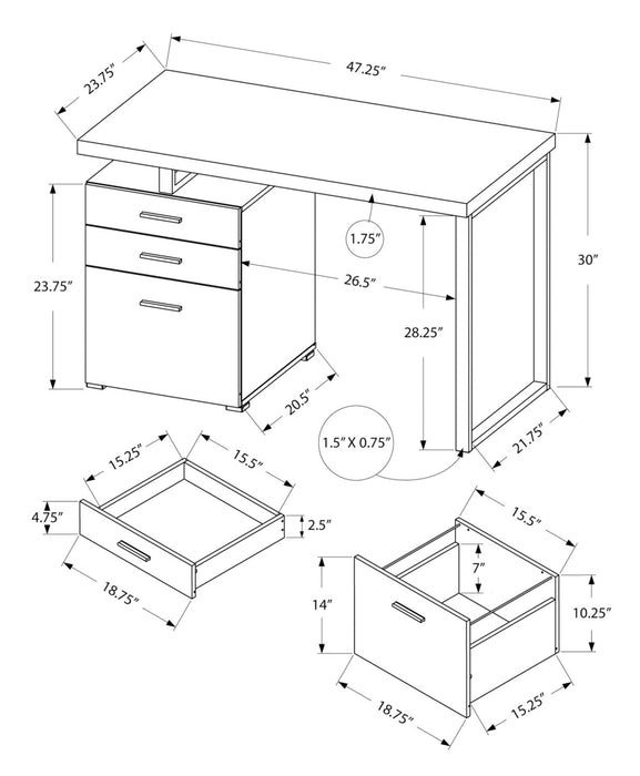 Clayton 47.25\" Reversible Office Desk with 3-Drawers - White