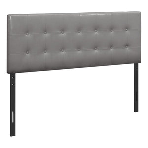 Estel Upholstered Headboard in Grey Vegan Leather Fabric, Button Tufted - Queen Size