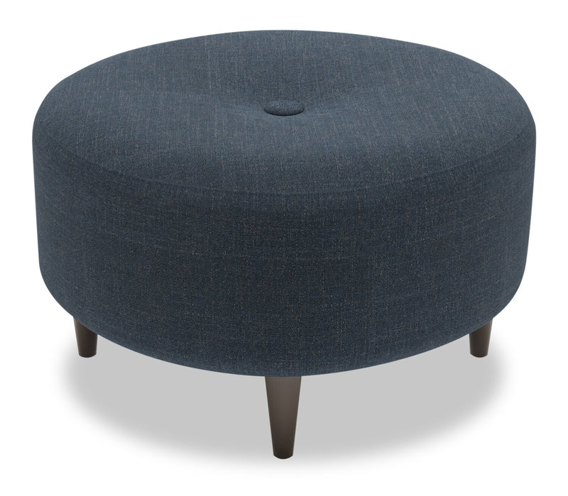 Made in Canada Customizable Sofa Lab The Curve 31\" Linen-Look Fabric Ottoman - Luna Sailor Blue