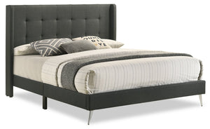 Beau Upholstered Wingback Bed in Charcoal Fabric, Tufted - King Size