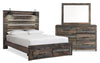 Abby 5pc Bedroom Set with Storage Bed, Dresser & Mirror, LED, USB, Brown - Queen Size