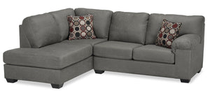 Made in Canada Morty 2-Piece Left-Facing Leather-Look Fabric Sectional with Accent Pillows - Grey