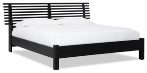 Shaw Panel Bed with Headboard & Frame, Modern, Black - Queen Size