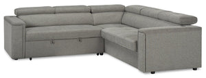 Savvy 2-Piece Left-Facing Linen-Look Fabric Sleeper Sectional with Adjustable Headrests - Grey