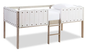 Ryan Loft Bed with Guardrail & Ladder for Kids, White & Natural - Twin Size