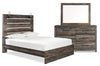 Abby 5pc Bedroom Set with Panel Bed, Dresser & Mirror, LED, USB, Brown - Queen Size