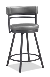 Mila Barstool with Swivel Seat, Vegan Leather Fabric, Metal - Grey 