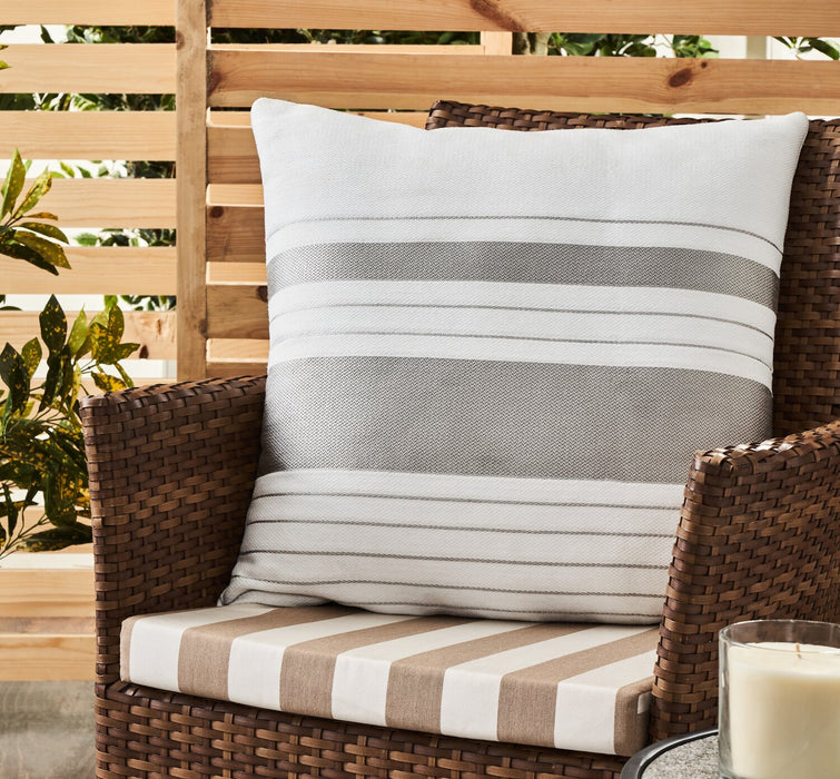 Indoor/Outdoor Striped Accent Pillow - White and Grey 