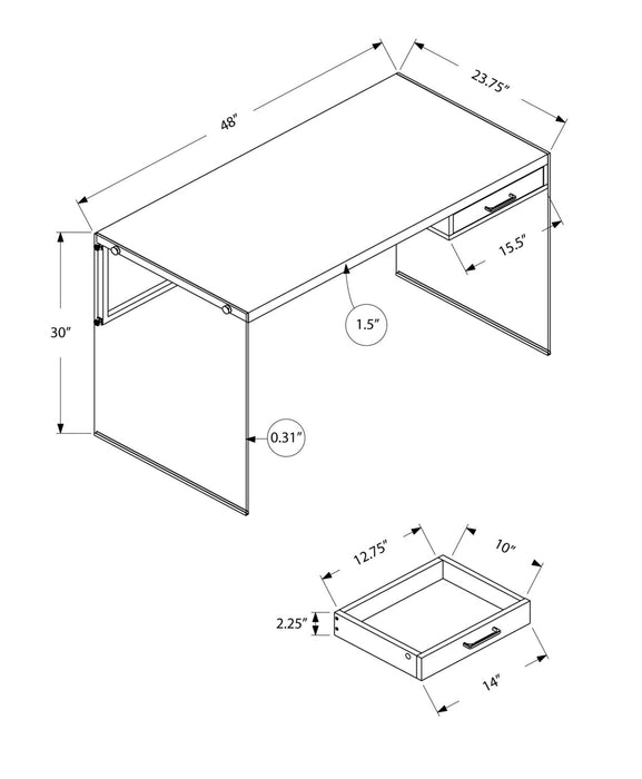Isla 48\" Office Desk with Drawer - Grey with Glass Base